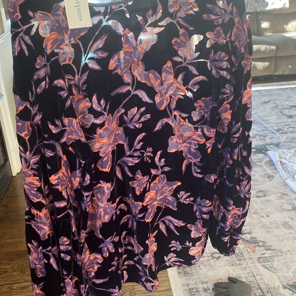 Sundance Top Womens small Black Thorn Velvet Burnout Floral Puff Sleeve - Picture 6 of 6